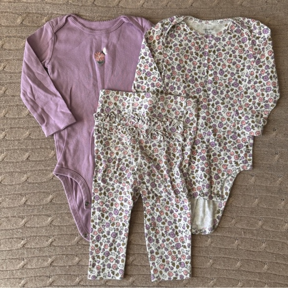 EUC Carter’s 3pc Baby Girl Mix’n’Match Bundle, Lilac Floral, 18 Months